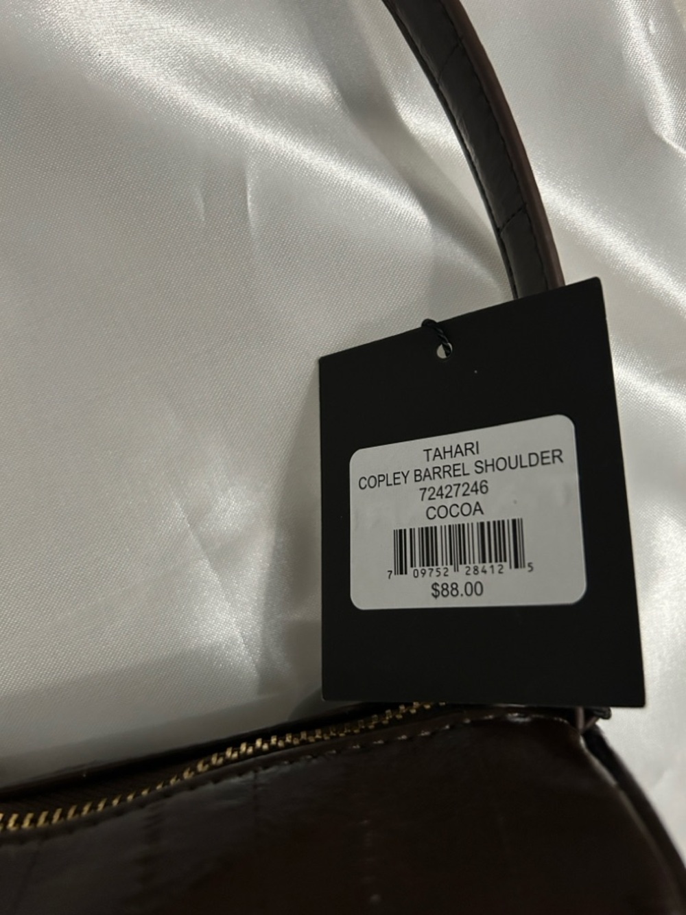 Tahari Metallic Dark Brown Shoulder Bag with Gold T Detail NWT - Picture 8 of 10